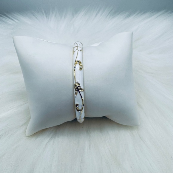 White Jasmine Floral Enamel Cloisonne Bracelet Bangle - Picture 3 of 8